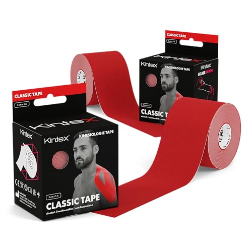 Kintex 2 Rollen Kinesiologie Tape Classic, 5 cm x 5 m, hautfreundliches & wasserfestes Kinesiologie Tape, Physio Tape, Medizinisches Tape (Rot) von Kintex