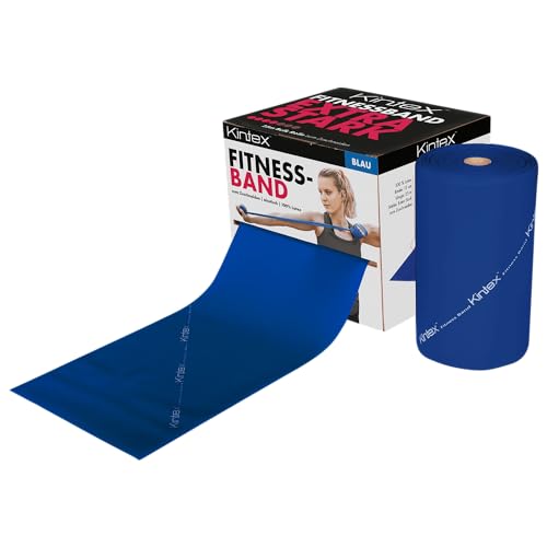 Kintex Fitnessband Rolle, 25 m x 15 cm, Gymnastikband in 5 Stärken, 100% Latex, Trainingsband zum selbst zuschneiden, Widerstandsband (Blau) von Kintex