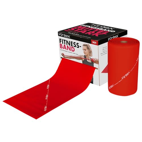 Kintex Fitnessband Rolle, 25 m x 15 cm, Gymnastikband in 5 Stärken, 100% Latex, Trainingsband zum selbst zuschneiden, Widerstandsband (Rot) von Kintex