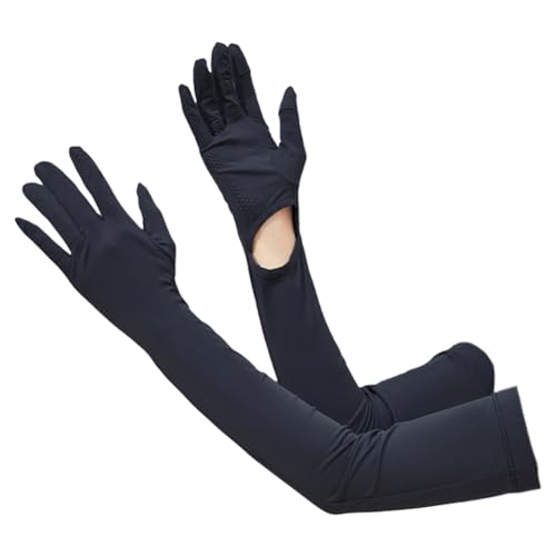 Kioball Damen UV-Schutzhandschuhe, lang, Touchscreen-Arm-Sonnenschutz, LSF 50+, für Outdoor-Sport, Radfahren, Schwarz von Kioball