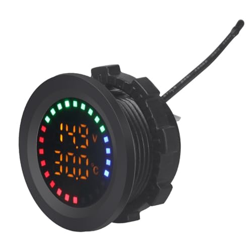 Kioball Temperatur-Voltmeter mit rundem Farbdisplay, 12 – 24 V, automatischer Spannungstest, digitale Messung mit doppelter Anzeige für Motorrad RV von Kioball