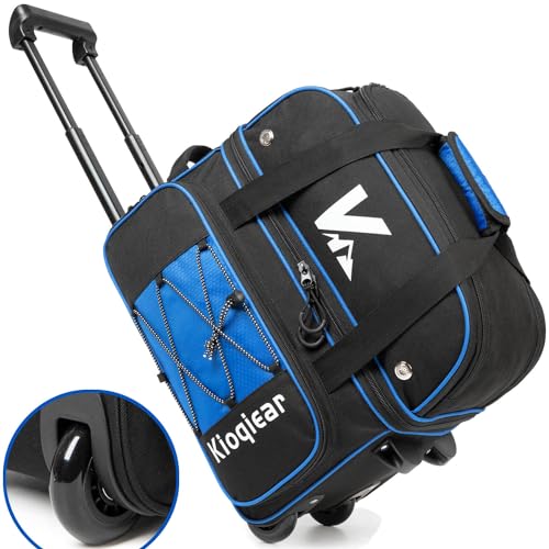 Kioqiear Bowlingtasche mit 2 Bällen und großem separatem Schuhfach und übergroßer Zubehörtasche, 91,4 cm ausziehbarer Griff, Blau Kioqiear Bowlingtasche mit 2 Bällen und großem separatem Schuhfach und übergroßer Zubehörtasche, 91,4 cm ausziehbarer Griff, Blau von Kioqiear