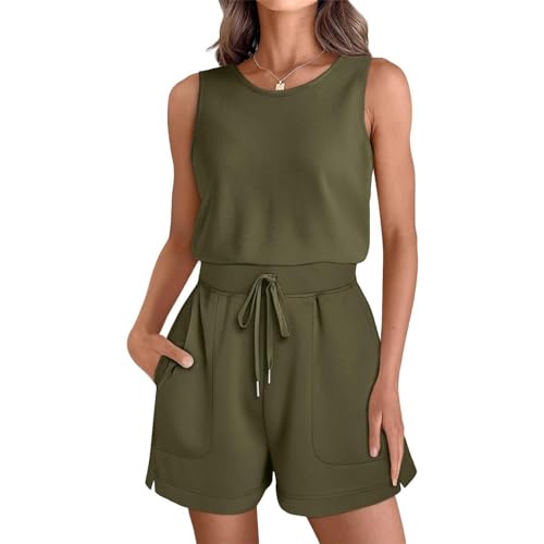 Kioxiuin Damen Anzughosen Sommer Freizeitkleidung 2024 Ärmellose Shorts Anzughosen Kleidung,Army Green,M von Kioxiuin