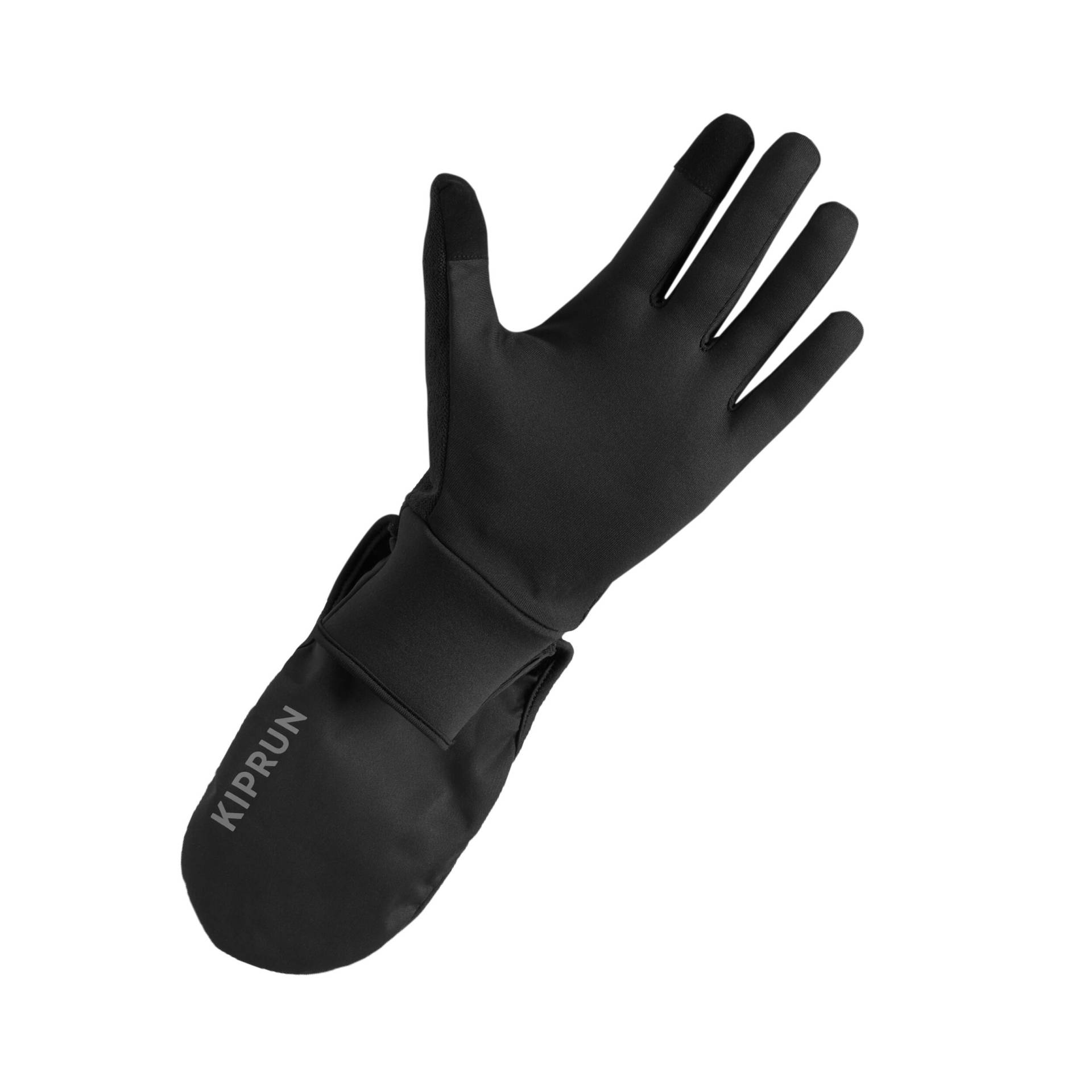 Lauf-Handschuhe mit integrierten Fäustlingen - Evolutiv V2 schwarz von Kiprun