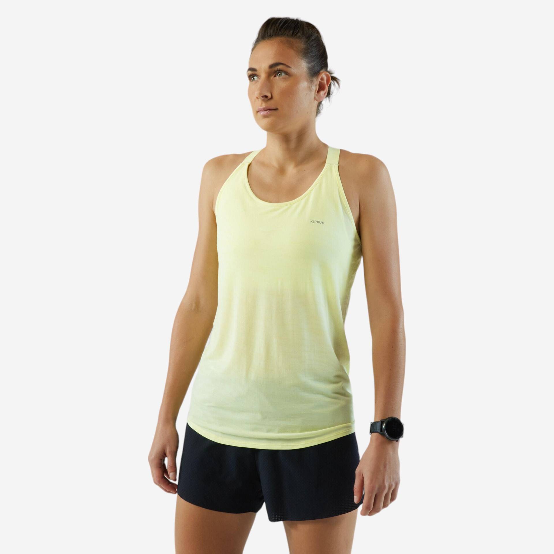 Lauf-Tanktop Damen mit integriertem Bustier - Care gelb von Kiprun