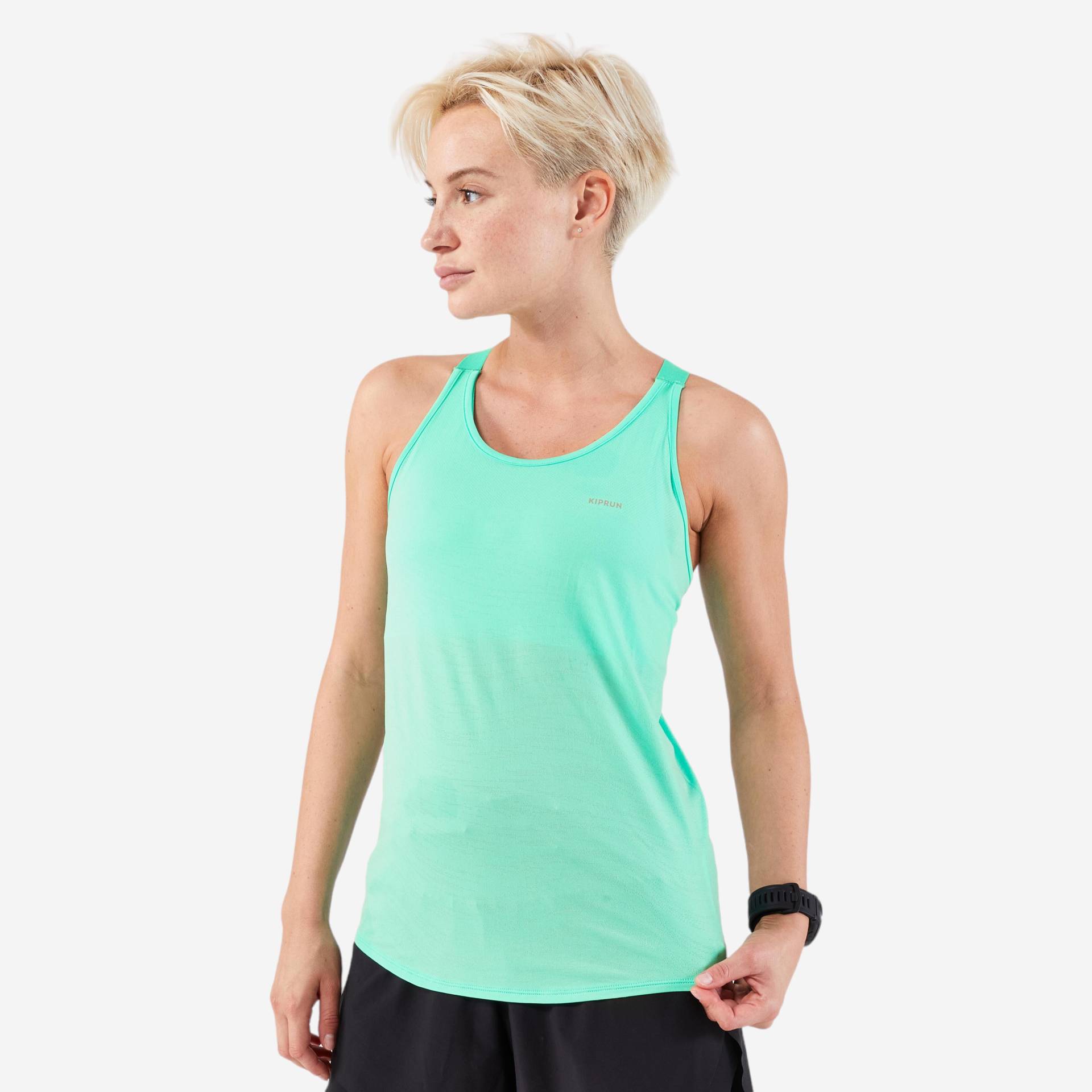 Lauf-Tanktop Damen mit integriertem Bustier - Run 500 Comfort grün von Kiprun