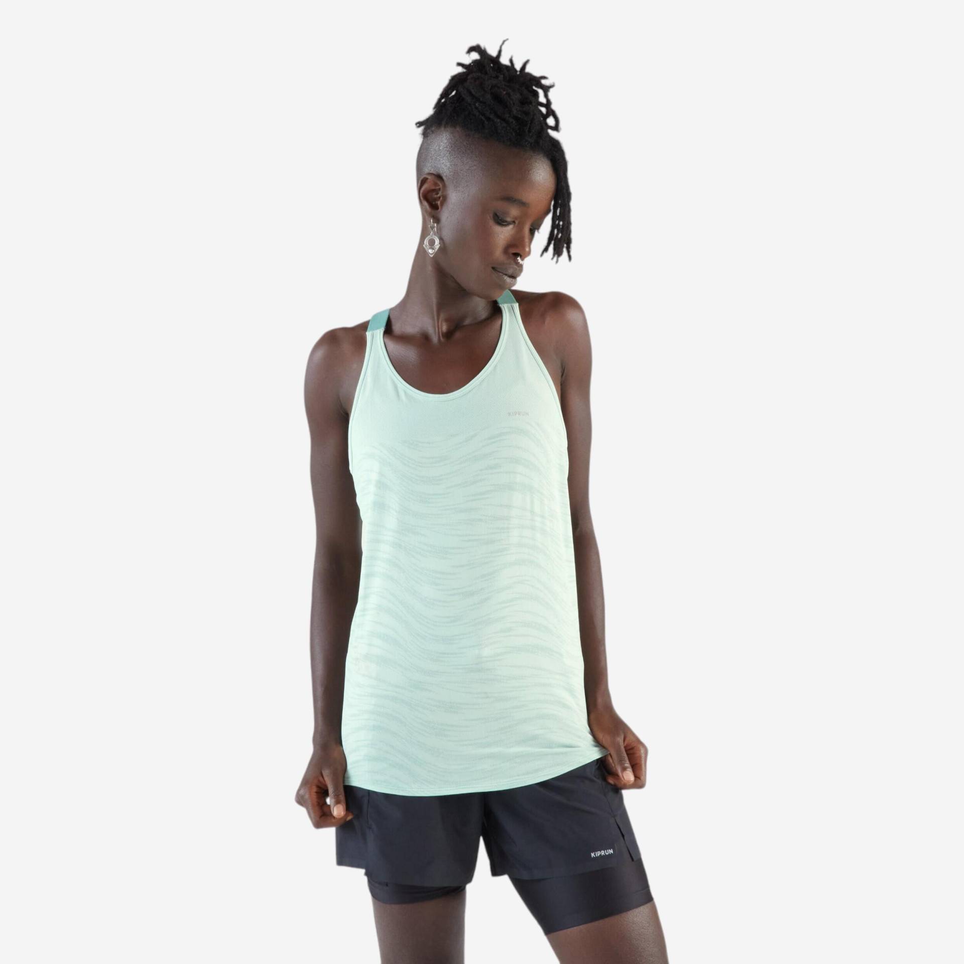 Lauf-Tanktop Damen mit integriertem Bustier - Run 500 Comfort grün von Kiprun