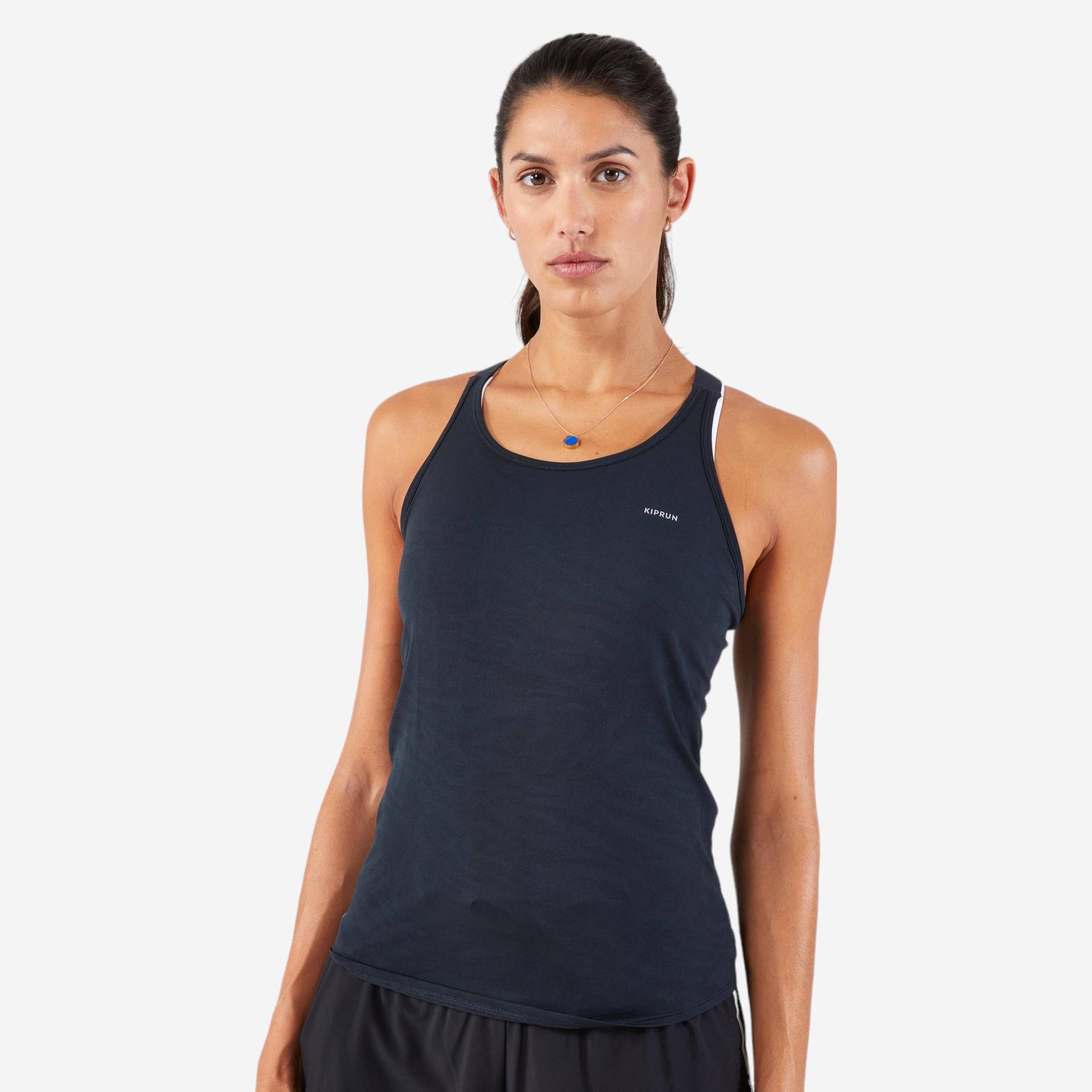 Lauf-Tanktop Damen nahtlos - Run 500 Comfort schwarz/dunkelgrau von Kiprun