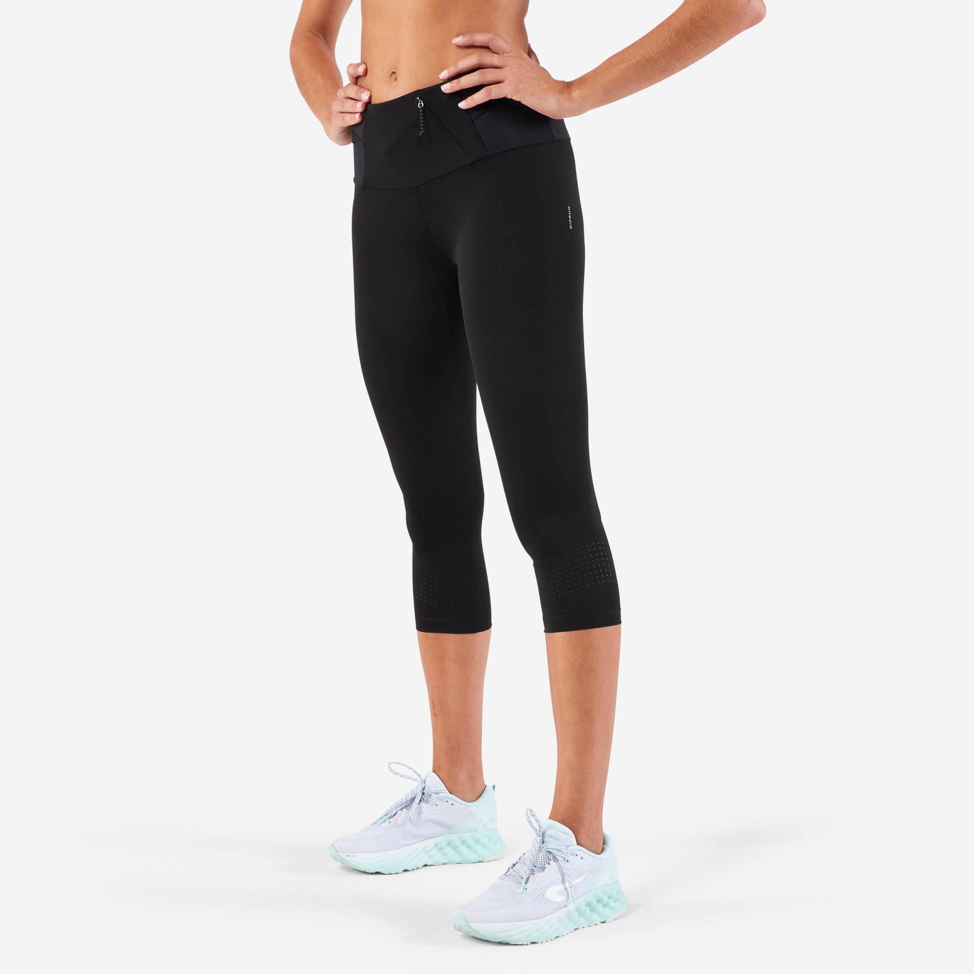 Laufhose 3/4 Tights Kiprun Support Damen schwarz von Kiprun