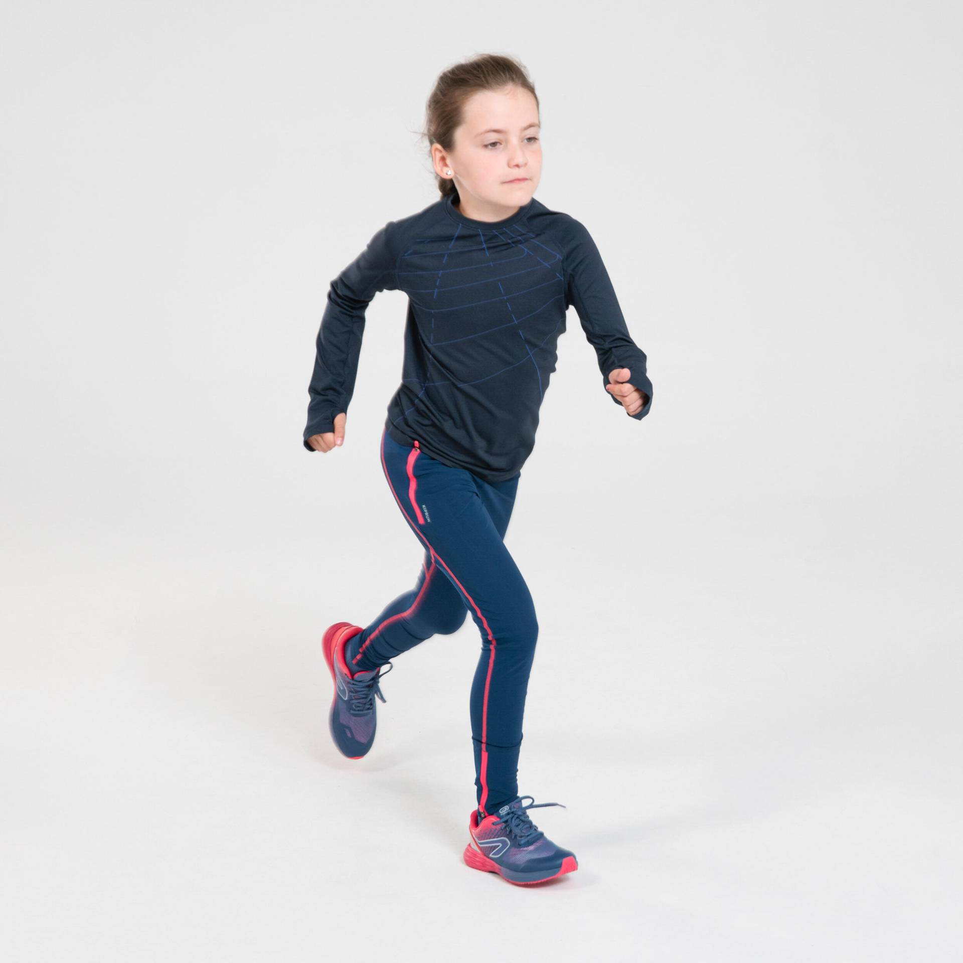 Laufhose lang Tights Leichtathletik atmungsaktiv Run Dry+ Kiprun Mädchen blau/rosa von Kiprun