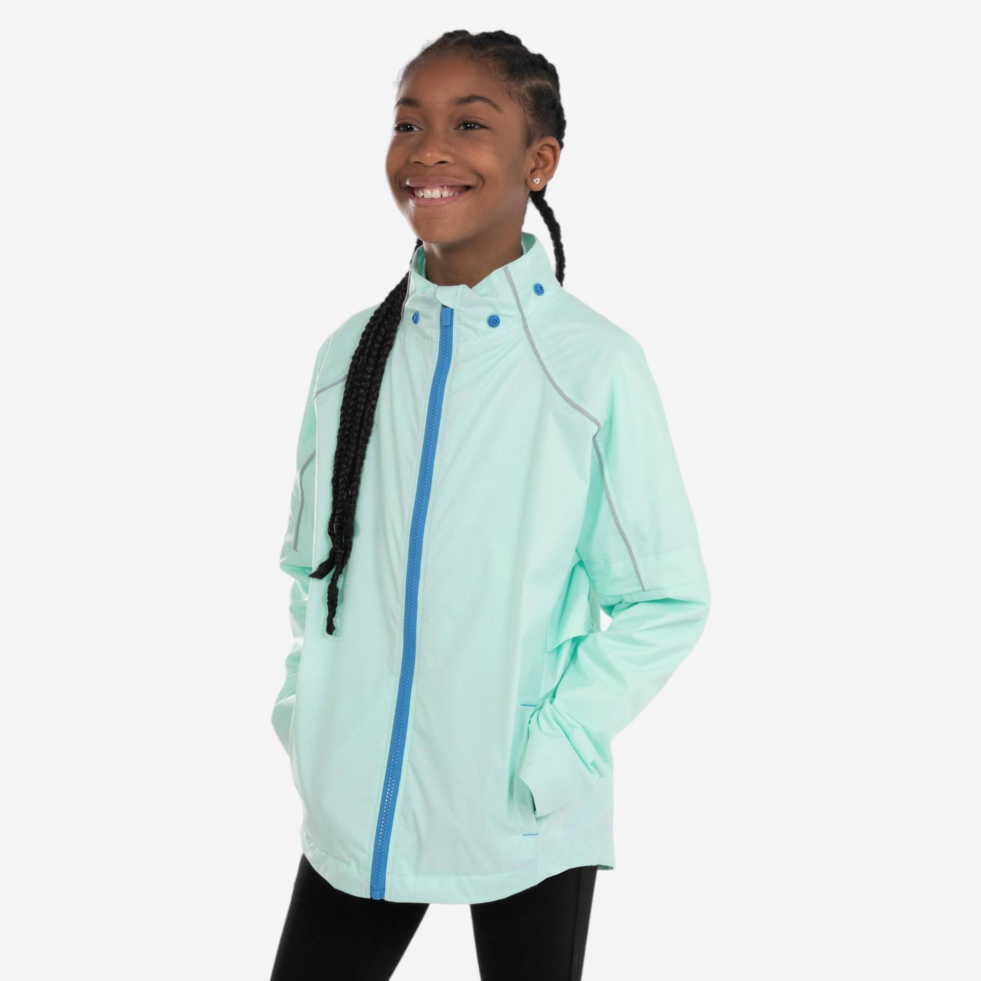 Laufjacke Kinder wasserdicht - Rain grün/blau von Kiprun