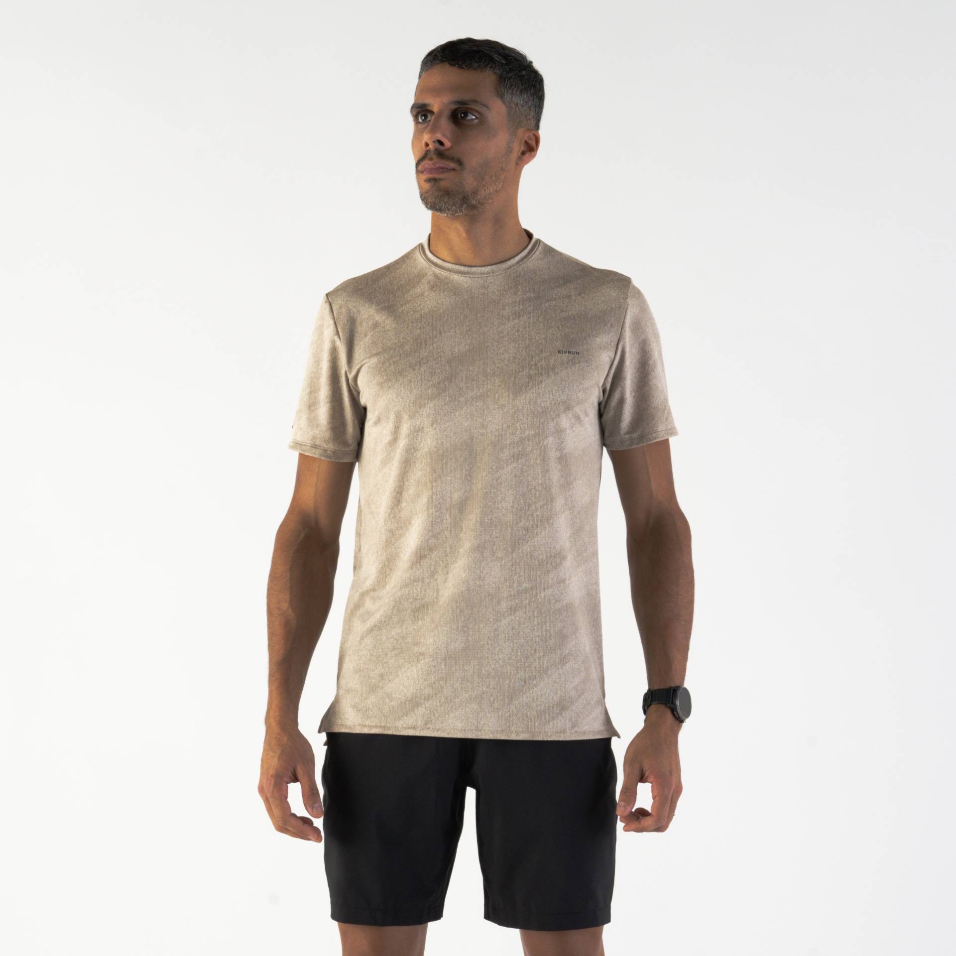 Laufshirt Herren kurzarm atmungsaktiv - Run 500 Dry beige mit Grafikprint von Kiprun