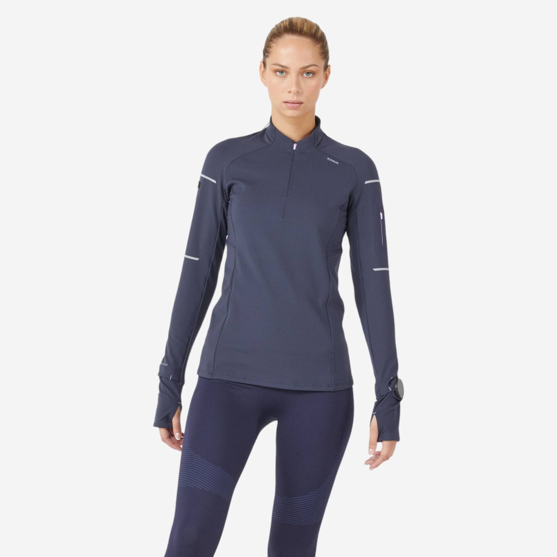 Laufshirt langarm Damen Winter - Warm Light blau von Kiprun