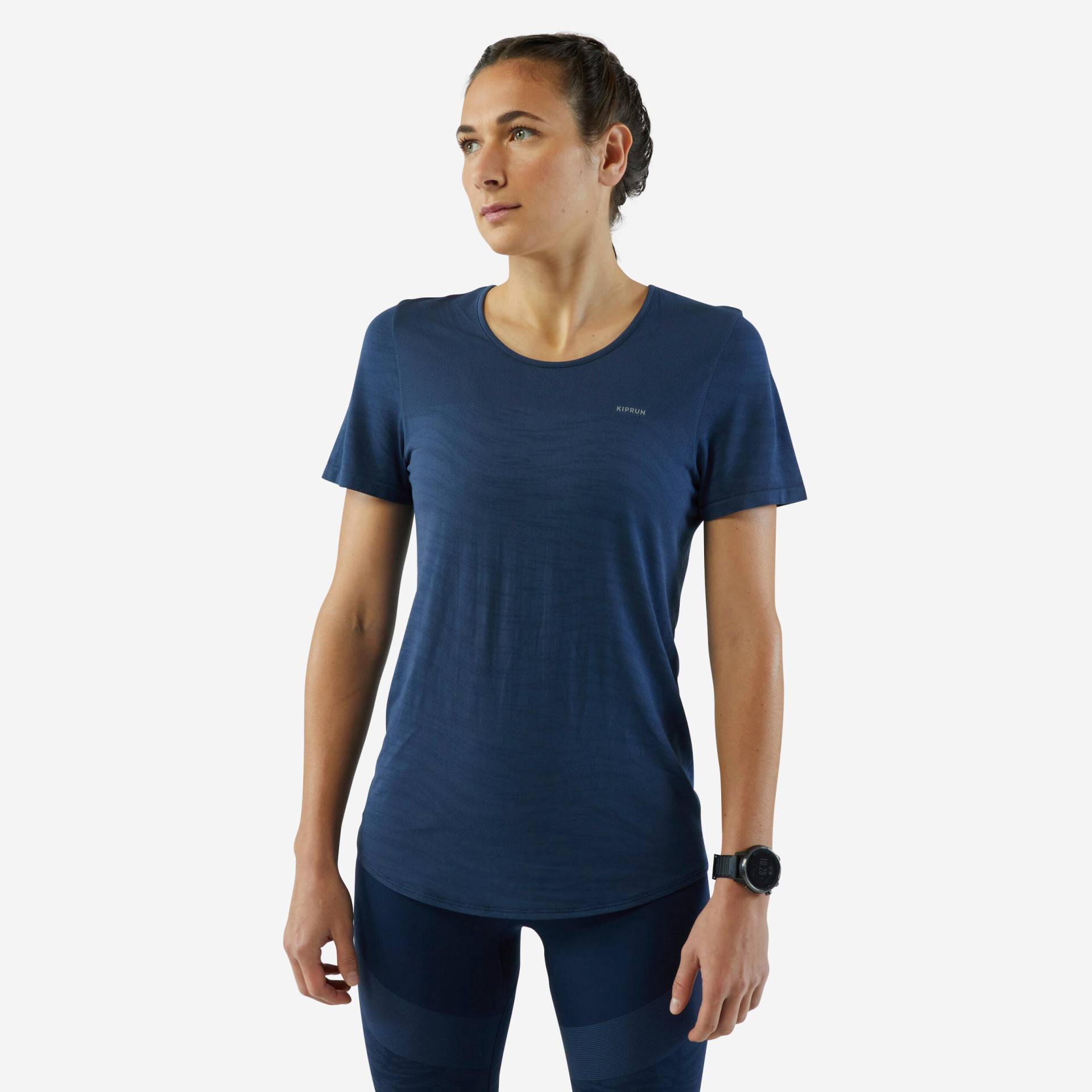 Laufshirt kurzarm Damen nahtlos Trailrunning - Run 500 Komfort blau von Kiprun