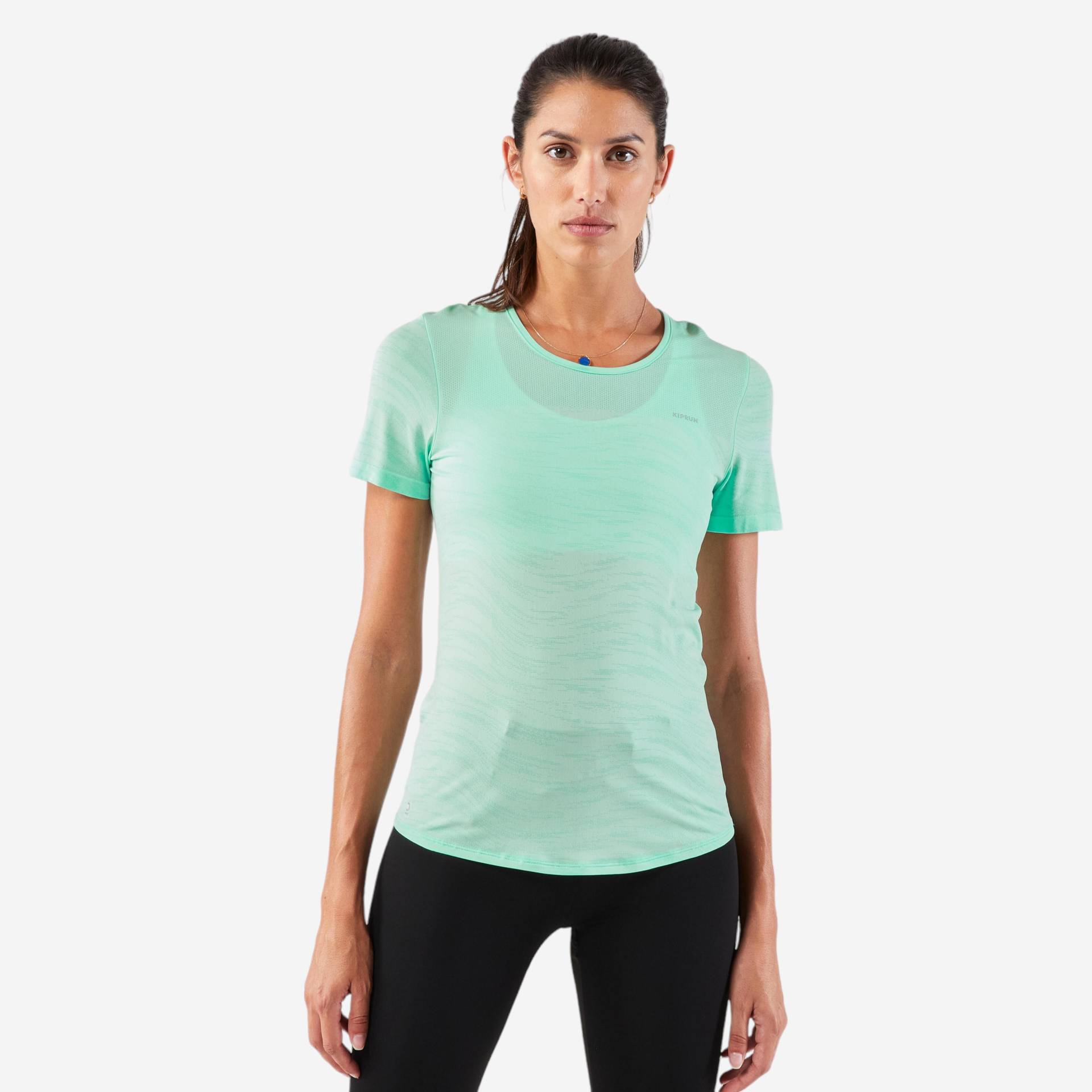 Laufshirt kurzarm Damen nahtlos Trailrunning - Run 500 Comfort hellgrün von Kiprun