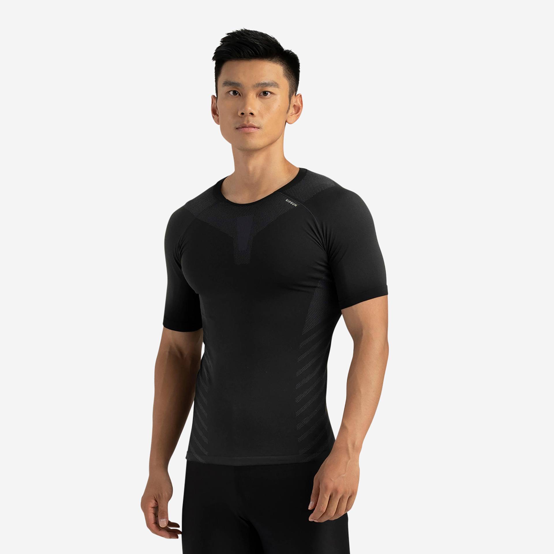 Laufshirt kurzarm Herren ohne Naht - Kiprun Run 500 Komfort Skin schwarz von Kiprun