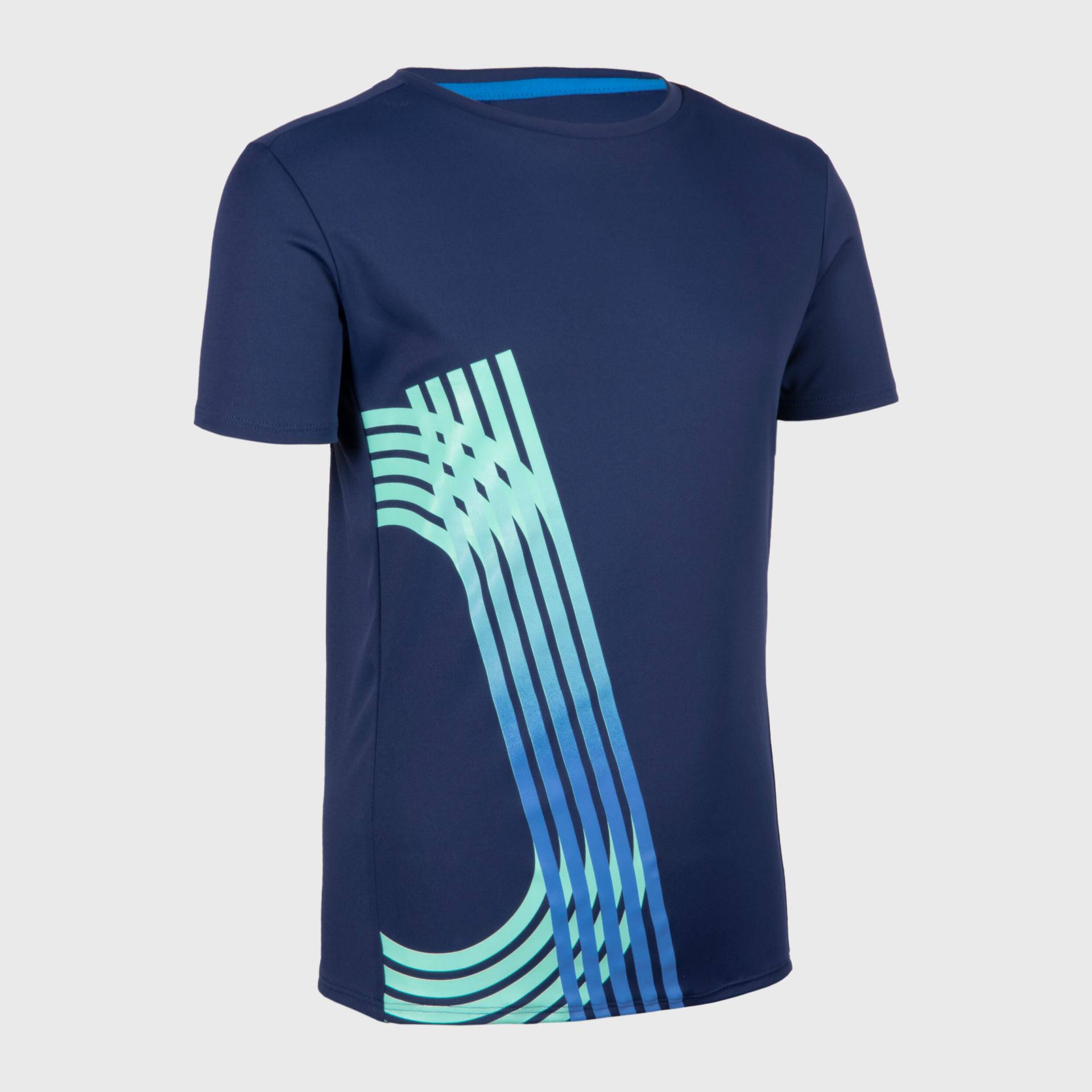 Laufshirt kurzarm Kinder atmungsaktiv - Dry+ marineblau/grün von Kiprun