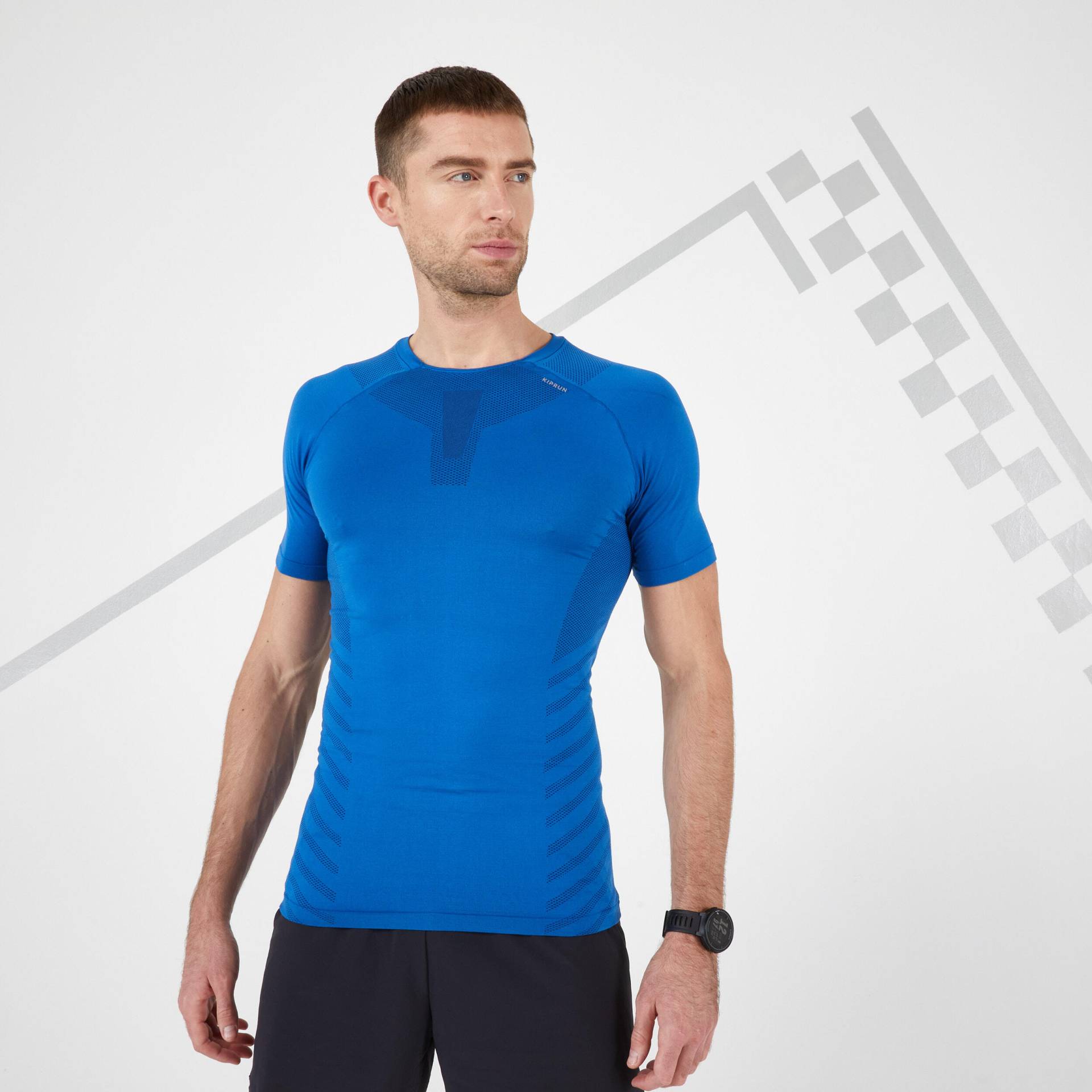 Laufshirt kurzarm Kiprun Skincare atmungsaktiv Herren blau limitierte Auflage von Kiprun