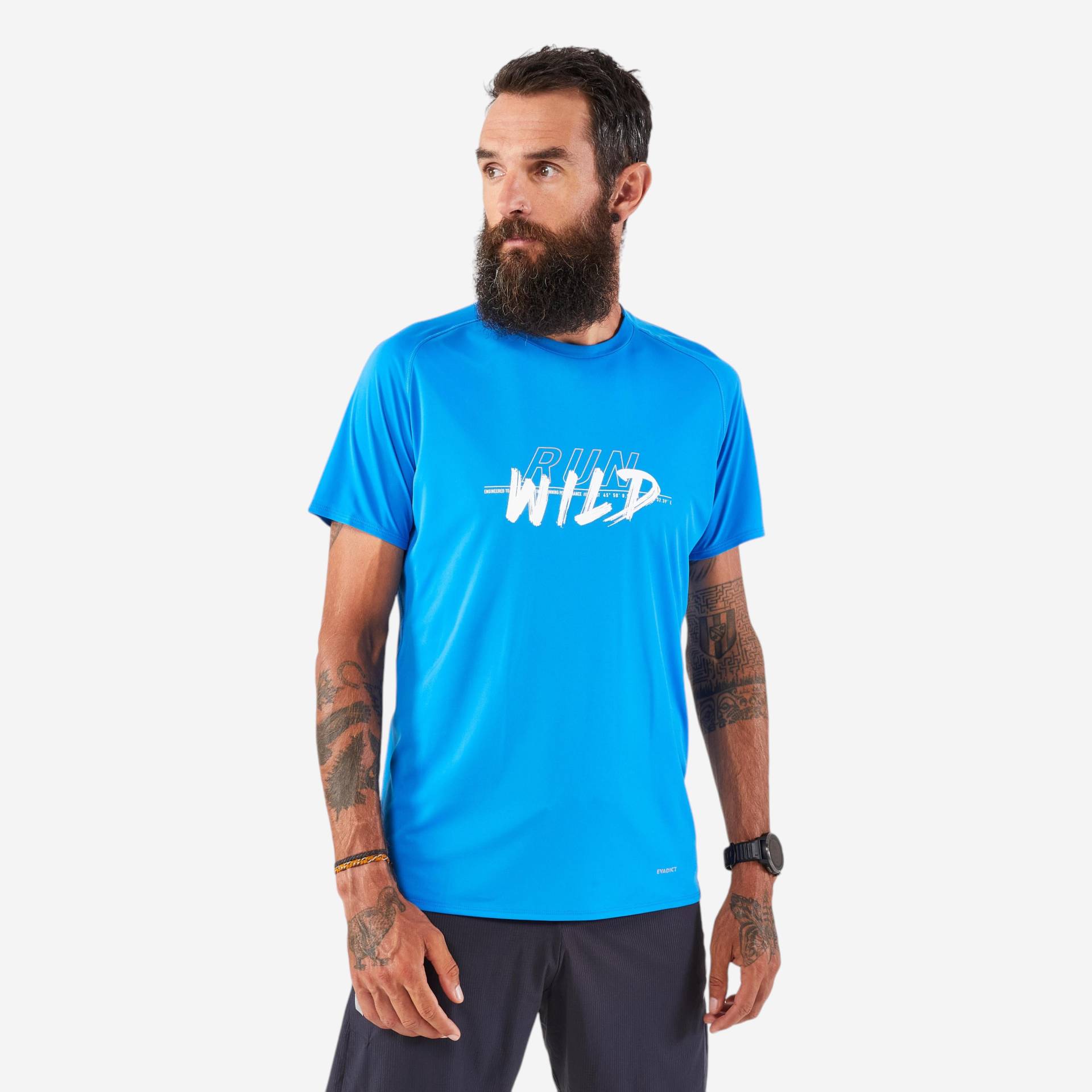 Laufshirt kurzarm Trailrunning Herren robust - Run 500 blau mit Grafikprint Laufshirt kurzarm Trailrunning Herren robust - Run 500 blau mit Grafikprint von Kiprun