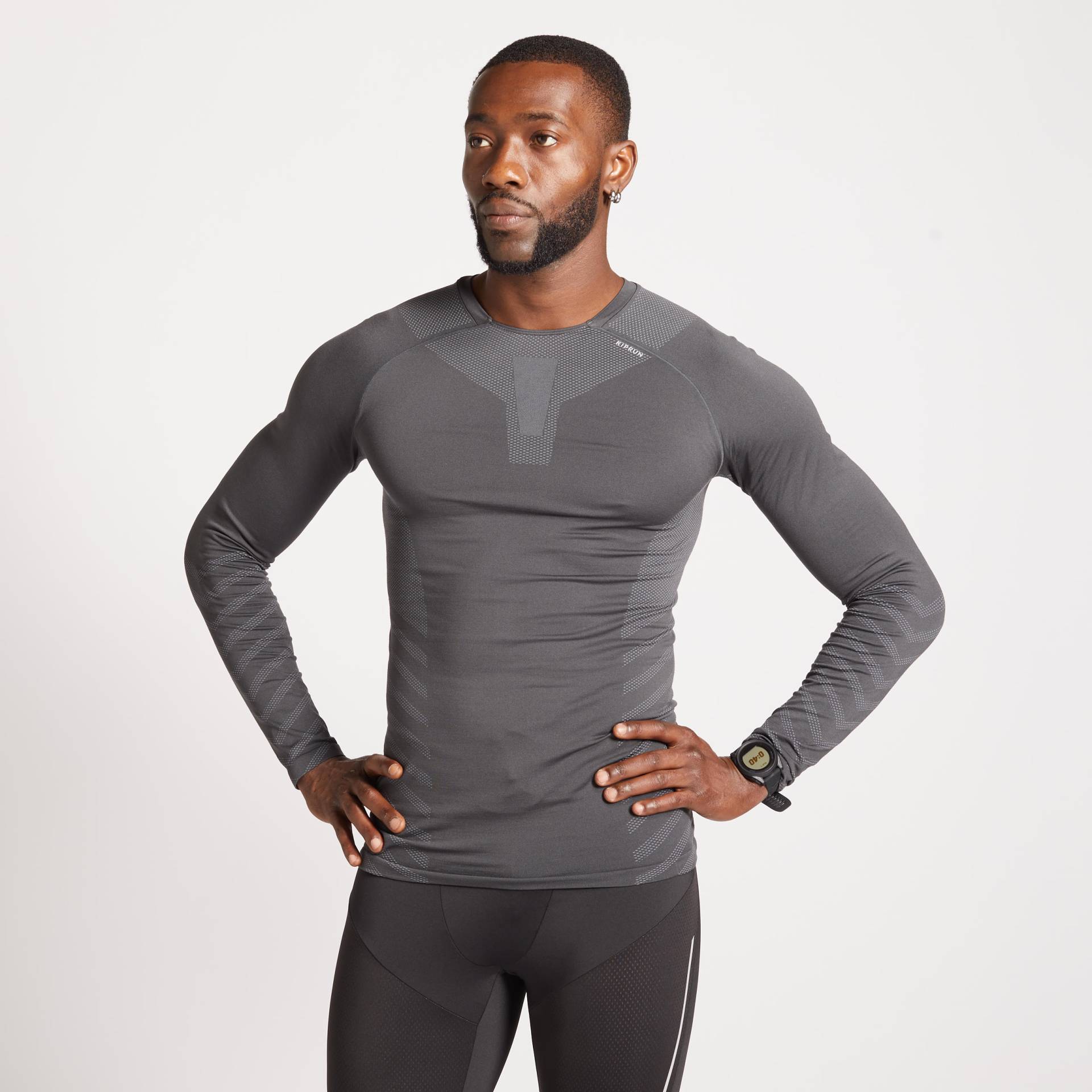 Laufshirt langarm Herren Slim nahtlos - Run 500 grau Laufshirt langarm Herren Slim nahtlos - Run 500 grau von Kiprun