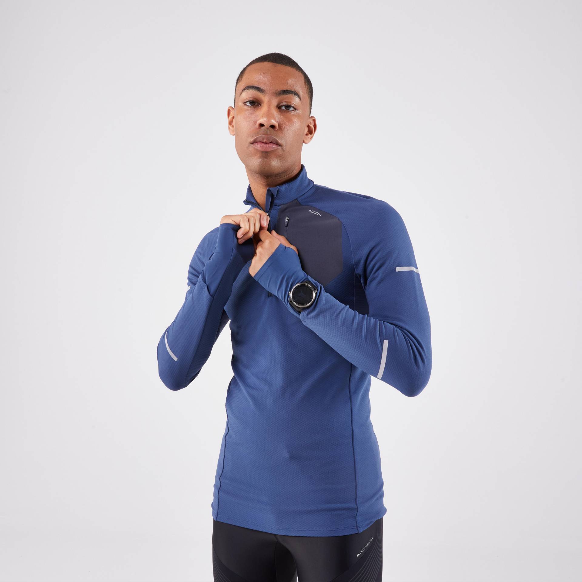 Laufshirt langarm Herren mit Reissverschluss - Run 900 warm blau Laufshirt langarm Herren mit Reissverschluss - Run 900 warm blau von Kiprun