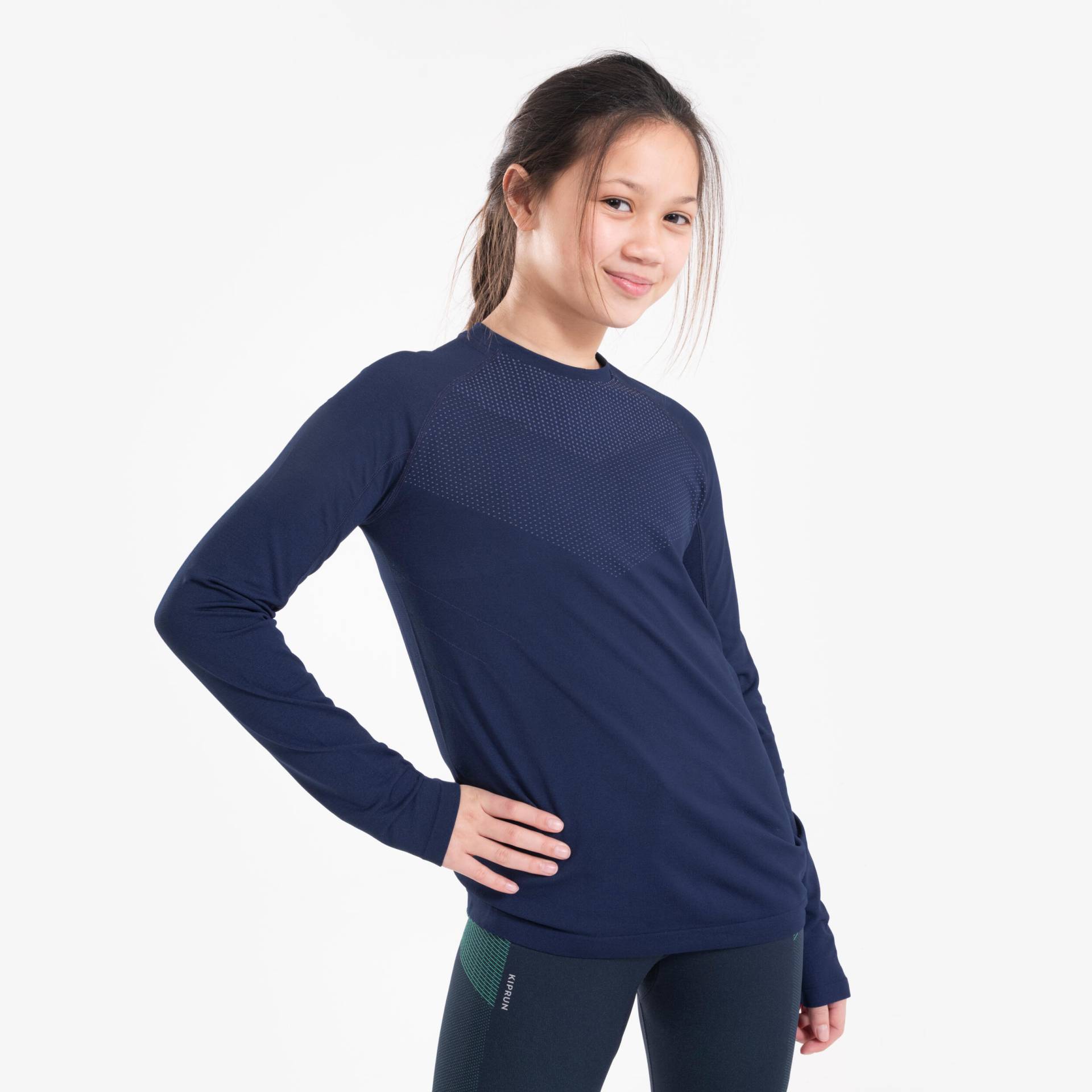 Laufshirt langarm Kinder atmungsaktiv - Skincare dunkelblau/grau Laufshirt langarm Kinder atmungsaktiv - Skincare dunkelblau/grau von Kiprun
