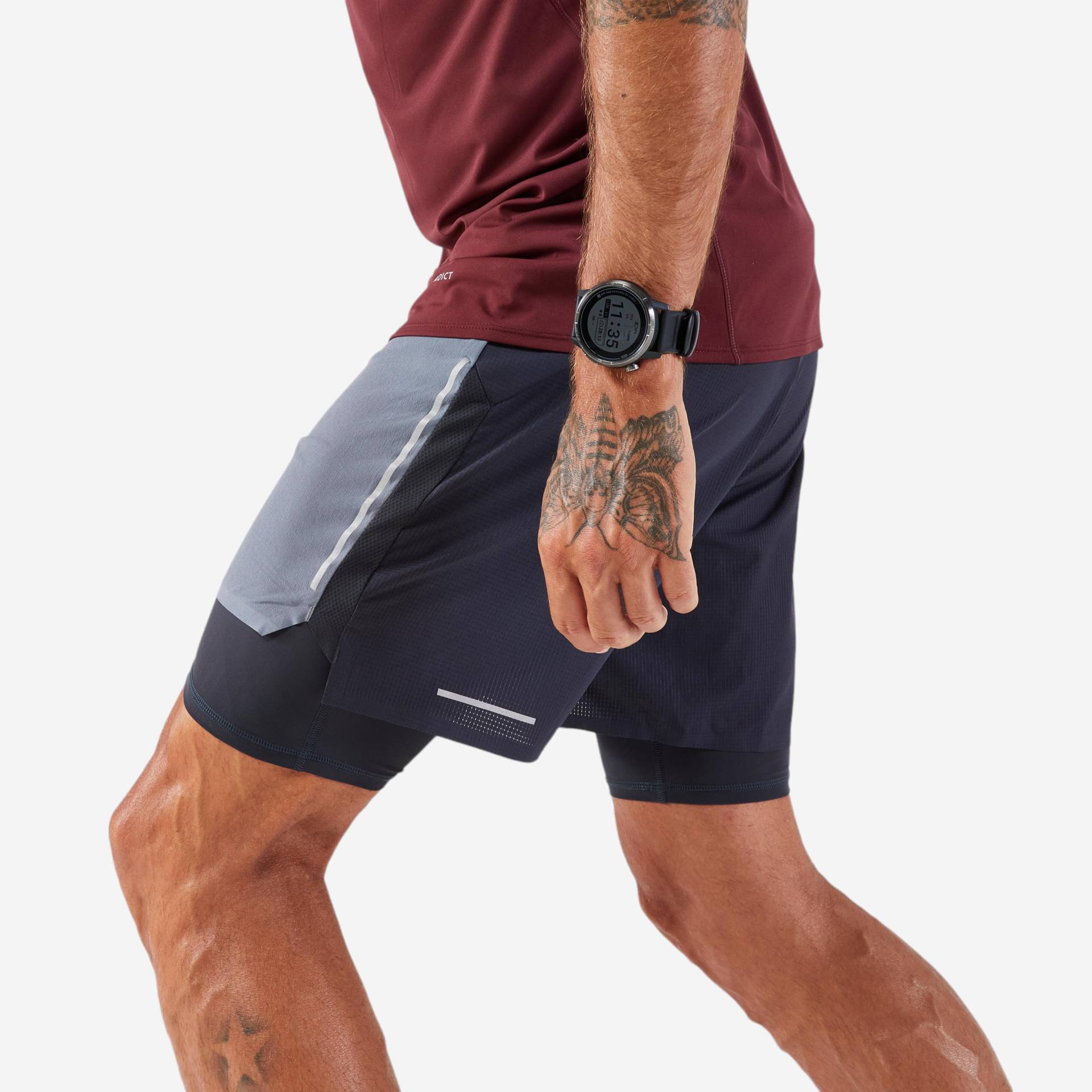 Laufshorts 2-in-1 Trailrunning Langdistanz Herren - Run Ultra 900 grau von Kiprun