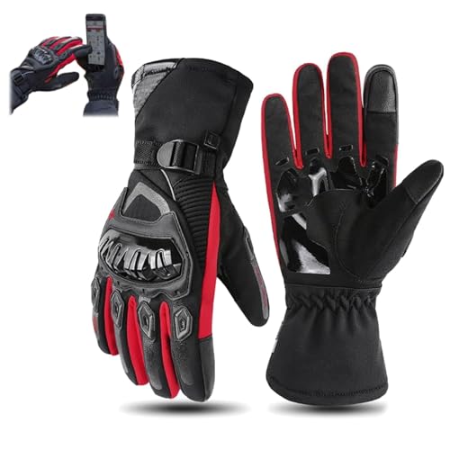 Kirposh Wetterfeste Motorradhandschuhe, Motorradhandschuhe Touchscreen, Winter-Motorrad-Reithandschuhe for Männer Frauen, Die isolierten wetterfesten Motorradhandschuhe(Red,XL) von Kirposh