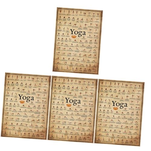 Kisangel 4 Stück Yoga-Poster Home Fitnessstudio Yoga-Hose Keine Yogamatte Yogahose Damen Yoga-Posen-Poster Spielmatte Bodybuilding Fitnessmatten Diagramm Yoga-stützkissen Wand Segeltuch von Kisangel