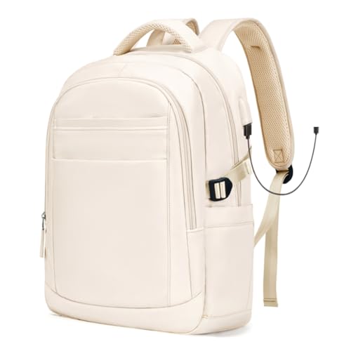 Kivvlbzeq Laptop-Rucksack Damen Damen-Reiserucksack – Diebstahlschutz, USB-Ladeanschluss, Wasserabweisende College-Büchertasche, Einfach zu Bedienen, Beige von Kivvlbzeq