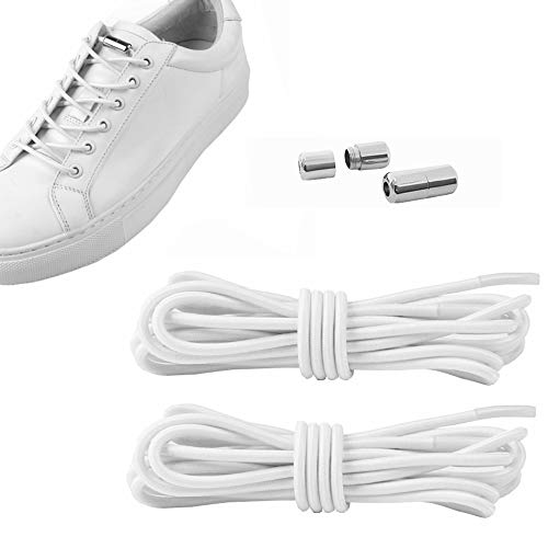 Kiwochy 2 Paar Elastische Schnürsenkel mit Metallkapsel Verschluss Sport Schnürsenkel mit Schnellverschluss Schnellschnürsystem geeignet Erwachsene und kinder alle SchuheLang 40.55” Weiß von Kiwochy