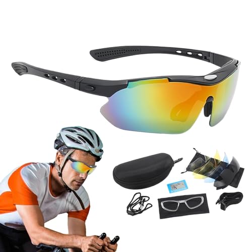 Kixolazr Herren-Fahrradbrille, polarisierte Brille zum Angeln - Autobrille Outdoor-Brille winddicht,5-Linsen-Schutzbrille, Reitbrille für Outdoor-Sport, Softball, Golf von Kixolazr