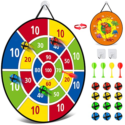 Dartscheibe für Kinder - 26 inches, Montessori Spielzeug Dinosaurier Thema Dart Board mit 12 Bällen Brettspiele Toy, Oppelseitige Safe Game Geschenk Outdoor Indoor Spiel Wahl,66cm Dartscheibe für Kinder - 26 inches, Montessori Spielzeug Dinosaurier Thema Dart Board mit 12 Bällen Brettspiele Toy, Oppelseitige Safe Game Geschenk Outdoor Indoor Spiel Wahl,66cm von Kiztoys