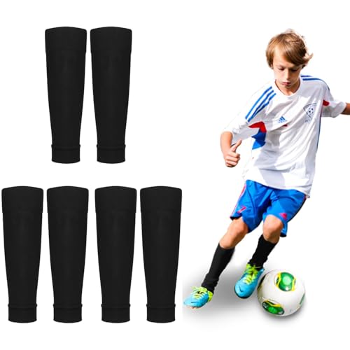 3 Paar Kinder-Fußballsocken, elastische Fußball-Schienbeinschoner, schwarz, langlebig geschnitten, Fußballsocken, Team-Beinsockenärmel passt über Schienbeinschoner, für Fußballspiele Anfänger von Kjzeex