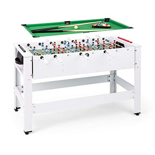 Klarfit Spin 2-in-1 Multifunktionstisch, Billardtisch 105 x 58 cm/grüne Bespannung, Tischkicker inklusive Spielzubehör, Spin-Funktion: drehbarer Tischl, weiß von Klarfit