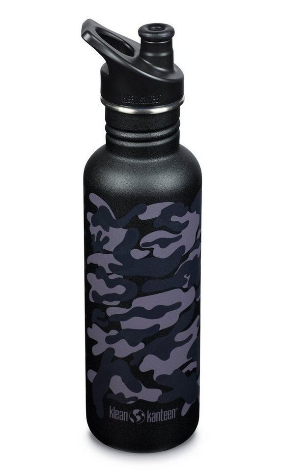 Klean Kanteen Trinkflasche, Klean Kanteen Edelstahl Trinkflasche 800ml - Black Camo mit Sport Cap von Klean Kanteen