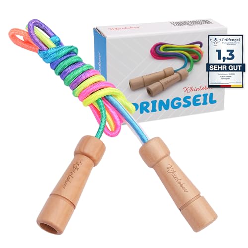 KLEINTOBER premium Springseil Kinder Hüpfseil Set Seil mit Mitteverstärker 220cm verstellbar Rainbow Anleitung für Seilspringen I Urkunde für Motivation ideal als Geschenk, Baumwolle, Holz KLEINTOBER premium Springseil Kinder Hüpfseil Set Seil mit Mitteverstärker 220cm verstellbar Rainbow Anleitung für Seilspringen I Urkunde für Motivation ideal als Geschenk, Baumwolle, Holz von Kleintober
