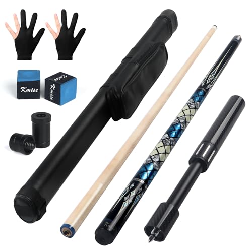 Kmise Billardqueue mit Teleskop-Faserverlängerungsqueue, kanadischer Ahorn, handgefertigt, professionelles Billardqueue-Set mit Leder-Queueetui, Poolkreide und Handschuhen, 595 g, Blau Kmise Billardqueue mit Teleskop-Faserverlängerungsqueue, kanadischer Ahorn, handgefertigt, professionelles Billardqueue-Set mit Leder-Queueetui, Poolkreide und Handschuhen, 595 g, Blau von Kmise