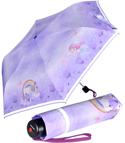 Knirps Kinder-Taschenschirm 4Kids reflective mit Reflexborte - Unicorn - lila von Knirps