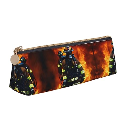 Feuerwehrmann Feuerwehrmann Flamme Leder-Federmäppchen Große Kapazität Federmäppchen Bleistifttasche Tasche mit Reißverschluss Stifthalter, weiß, Einheitsgröße, Kosmetiktasche von KoNsev