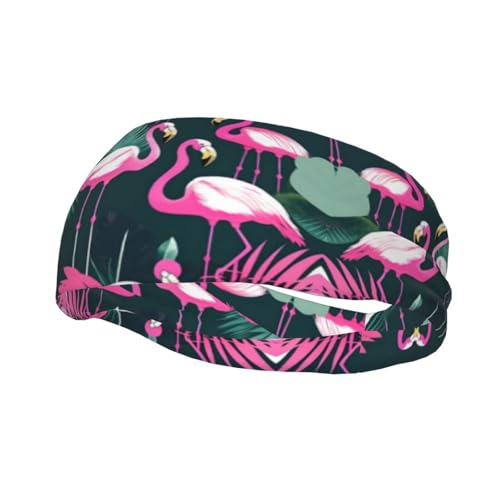 Flamingo- und Blätter-Stirnbänder, rutschfest, Sport-Schweißbänder, Yoga-Haarbänder für Reisen, Fitness, Workout, athletisch, elastisch, Feuchtigkeitstransport von KoNsev