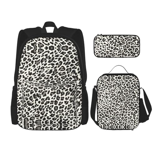 KoNsev Rucksack mit Leopardenmuster, 40,6 cm, für Vorschule, Schule, Büchertasche und Lunchbox für Grundschulkinder, Schwarz, 3 Stück, Schwarz , Einheitsgröße, Schulranzen-Set von KoNsev