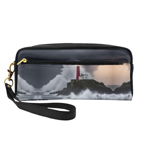 Kosmetiktasche für Damen, Motiv: Leuchtturm im Sturm, kleine Make-up-Tasche für Reisetasche, Zubehör, Organizer, Reißverschlusstasche, 1 Stück, Schwarz , Einheitsgröße, Kosmetiktasche von KoNsev