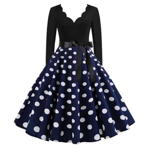 1950er Kleider Damen, Rockabilly Kleider Damen 50er Jahre Vintage Kurzarm Polka Dots Coctailkleid Swing Fashion Kleider Hochzeit Festlich Knielang Kleid Tunika Partykleid Ballkleid Faschingskostüme von Kobilee