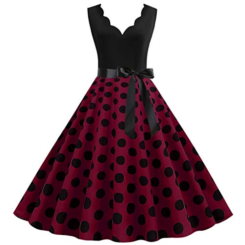 50 Style Damen Kleider, Rockabilly Kleider Damen 50er Jahre Vintage Ärmellos Polka Dots Coctailkleid Swing Fashion Kleider Hochzeit Festlich Knielang Kleid Tunika Partykleid Ballkleid Faschingskostüme von Kobilee