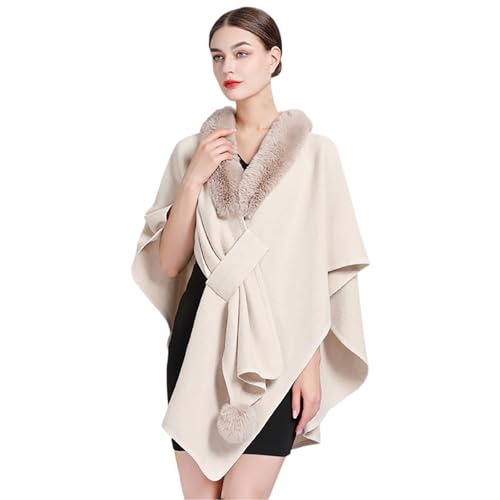 Blitzangebote - Pashminas für Damen Poncho Wolle Strick Ponchos & Capes Winter Warm mit Kapuze Schal Kleidung Nach Schulter Op Fleece Schottische Rollstuhl Herren Rotes Cape Ärmelschal von Kobilee