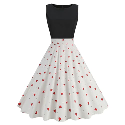 Cocktailkleid Damen, Rockabilly Kleider Damen 50er Jahre Vintage Ärmellos Polka Dots Coctailkleid Swing Mode 60er Jahre Festlich Knielang Kleid Tunika Partykleid Ballkleid Faschingskostüme von Kobilee