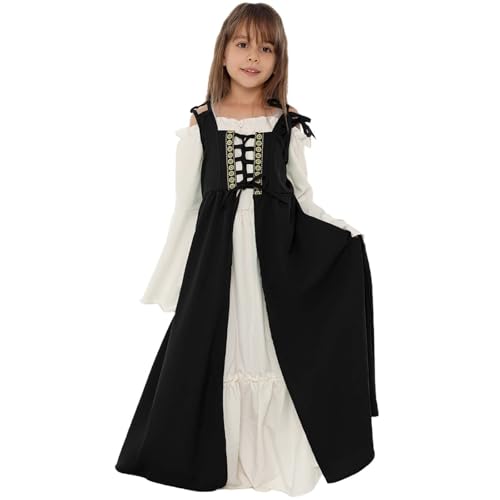 Elben Kostüm Kinder, Mittelalter Kleid Mädchen Mittelalter Königin Kostüm Renaissance Viktorianischen Kleid Burgfräulein Kostüm Kinder Wikinger Kostüm für Halloween Karneval Fasching Partykleid von Kobilee