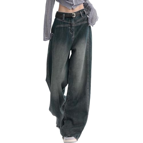 Jeans Teenager Mädchen, Baggy Jeans Damen Y2K Stretch Low Waist Jeanshose Straight Leg Pants Gerade Boyfriend Freizeithose Sommer Locker Hosen Wide Leg Jeans Cargo Hose Mädchen Streetwear Schlaghose von Kobilee