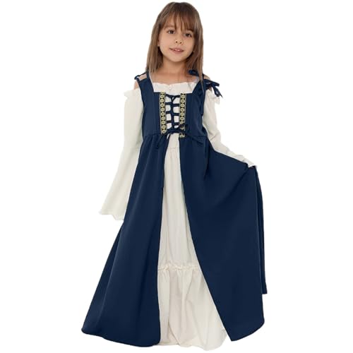 Kleid Grün Mittelalter, Burgfräulein Kostüm Mädchen Mittelalter Prinzessin Kostüm Kinder Königin Kostüm Renaissance Viktorianischen Kleid Wikinger Kostüm für Halloween Karneval Fasching Partykleid von Kobilee